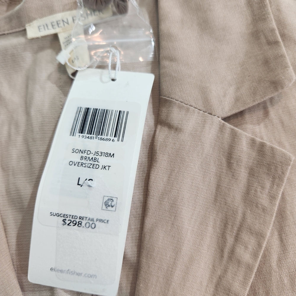Eileen Fisher Women's Size L Oversized jacket Tan Organic Cotton Blend 01 - Picture 12 of 14